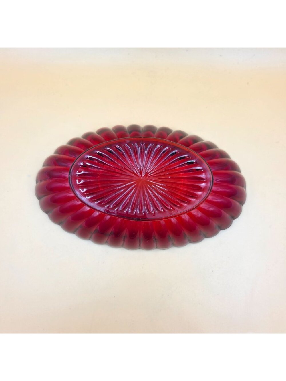 Imperial Glass Pillar Flute Ruby Red 8 Inch Oval Relish Serving Bowl Vintage - Picture 4 of 7
